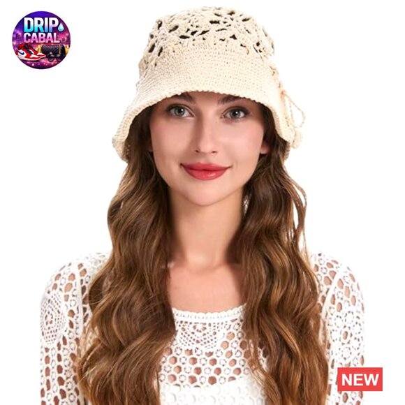 Handmade Crochet Knit Cotton Bucket Hat Floral Summer